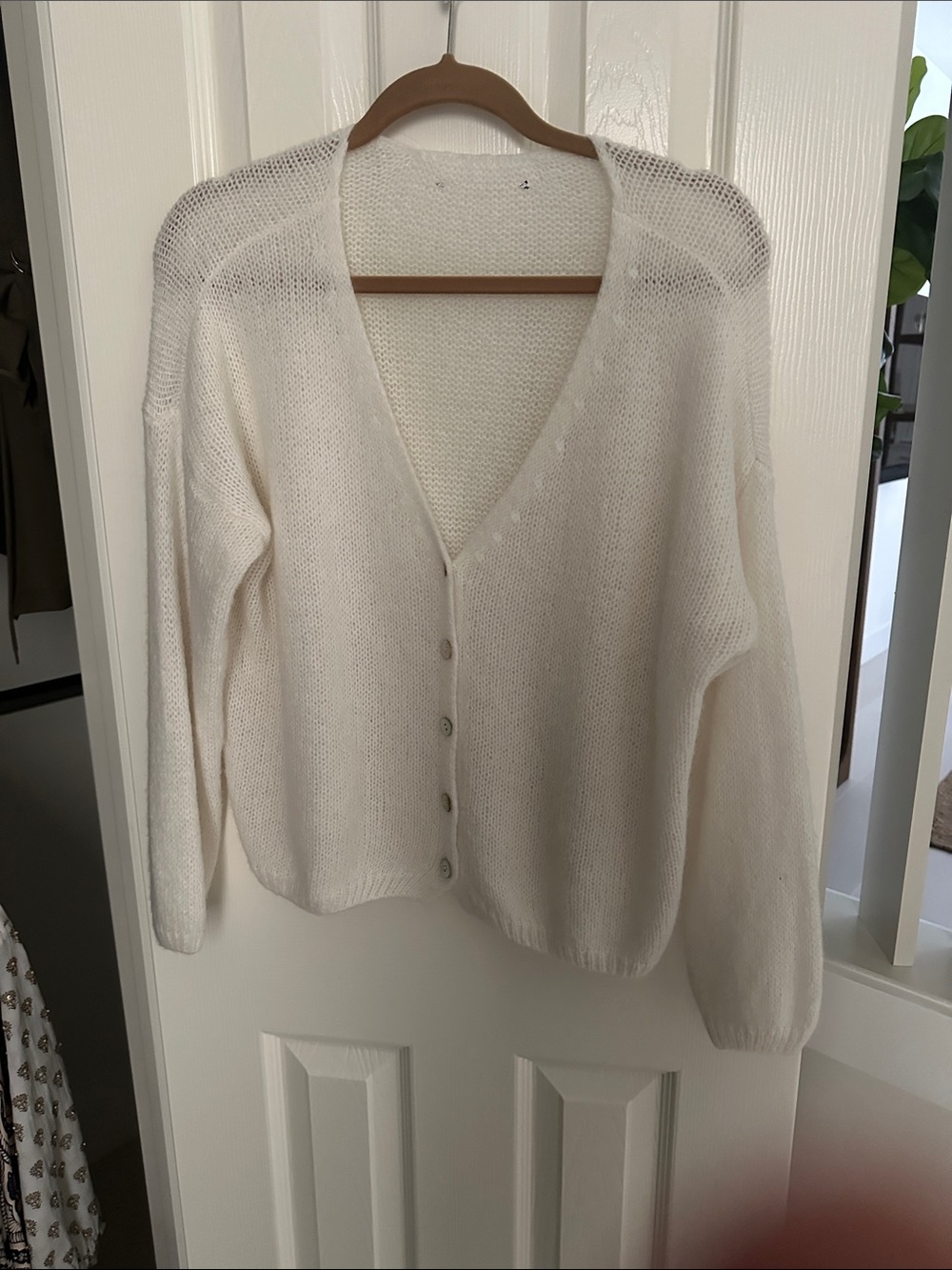 Classic Cream V-Neck Button Cardigan Sweater